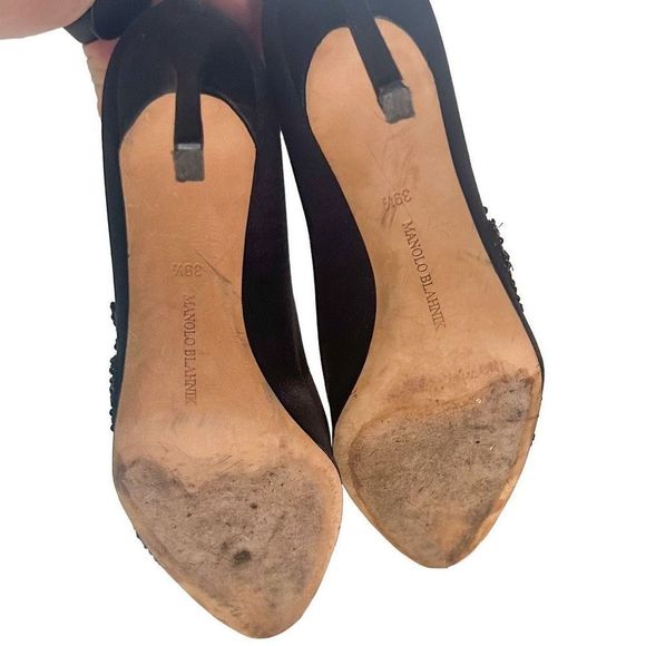 Manolo Blahnik Black Satin Swan Pumps EU 39.5 US 9.5 - Picture 12 of 12